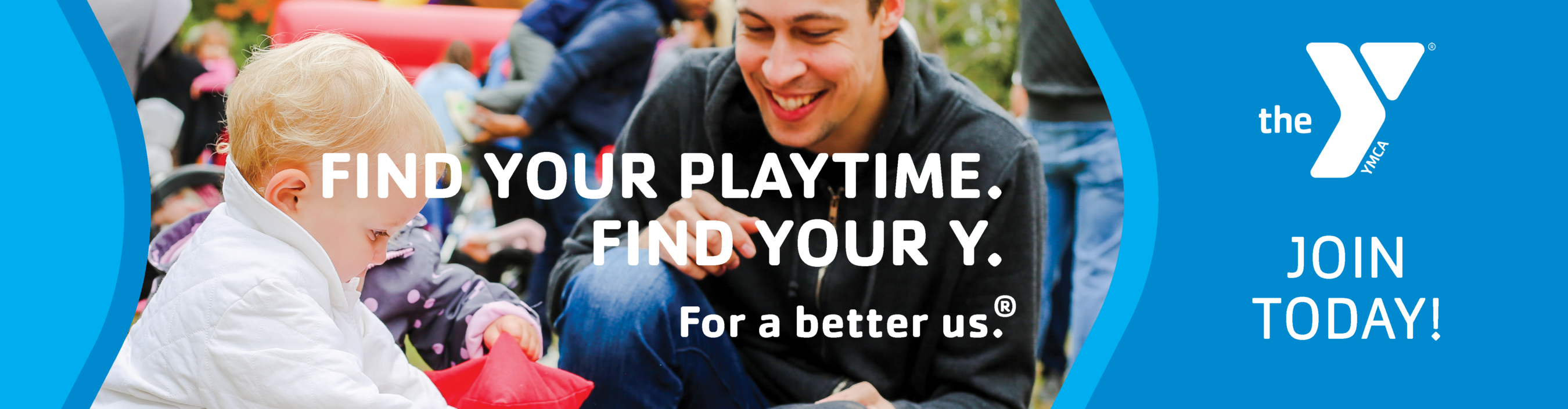 Find your playtime. Find Your Y. Dad and child at Family Fun Day at the Darien YMCA